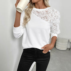 Rose Three-dimensional Flower Decorative Long Sleeve Solid Color Hoodie Women