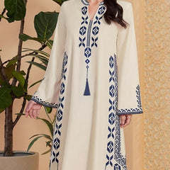 Women's Printed V-neck Robe Arabic Ethnic Print Dress