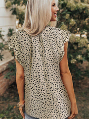 Women's Leopard Print Ruffled Sleeveless Chiffon Shirt