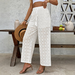 Lace Trousers Summer High Waist See-through Straight-leg Pants Women