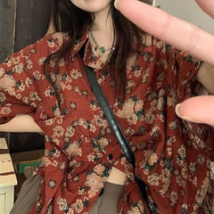 Floral Shirt Casual Loose Top Men And Women