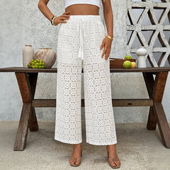 Lace Trousers Summer High Waist See-through Straight-leg Pants Women