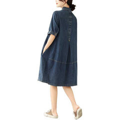Solid Color Denim Dress Women