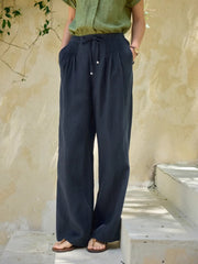 Drawstring Linen Casual Pants Women's Straight Wide-leg Pants