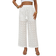 Lace Trousers Summer High Waist See-through Straight-leg Pants Women