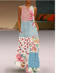 Four-sided Stretch V-neck Printed Sleeveless Dress Women's Summer