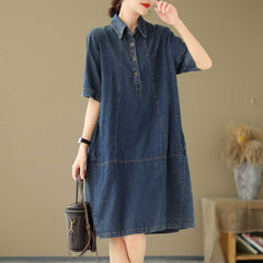Solid Color Denim Dress Women