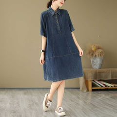 Solid Color Denim Dress Women