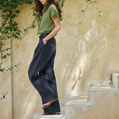 Drawstring Linen Casual Pants Women's Straight Wide-leg Pants