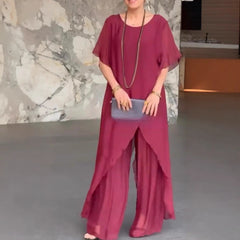 Women's Long Irregular Top Loose Trousers Suit