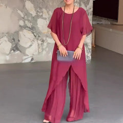 Women's Long Irregular Top Loose Trousers Suit