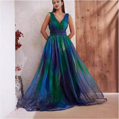 Deep V-neck Backless Printing Chiffon Big Swing Dress