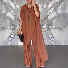 Women's Long Irregular Top Loose Trousers Suit
