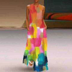 Four-sided Stretch V-neck Printed Sleeveless Dress Women's Summer