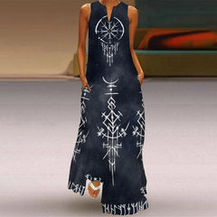 Four-sided Stretch V-neck Printed Sleeveless Dress Women's Summer