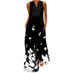 Four-sided Stretch V-neck Printed Sleeveless Dress Women's Summer