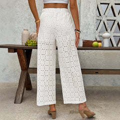 Lace Trousers Summer High Waist See-through Straight-leg Pants Women