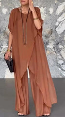 Women's Long Irregular Top Loose Trousers Suit