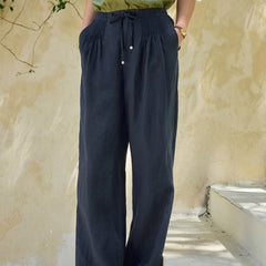 Drawstring Linen Casual Pants Women's Straight Wide-leg Pants