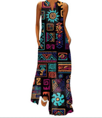 Four-sided Stretch V-neck Printed Sleeveless Dress Women's Summer