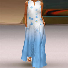 Four-sided Stretch V-neck Printed Sleeveless Dress Women's Summer