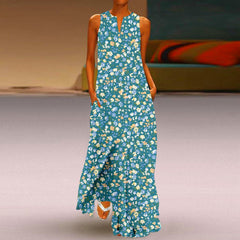 Four-sided Stretch V-neck Printed Sleeveless Dress Women's Summer