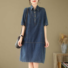 Solid Color Denim Dress Women