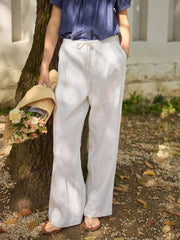 Drawstring Linen Casual Pants Women's Straight Wide-leg Pants