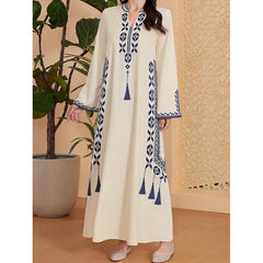 Women's Printed V-neck Robe Arabic Ethnic Print Dress