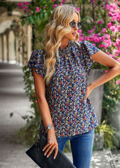 Women's Loose Casual Top Floral Round Neck Shirt