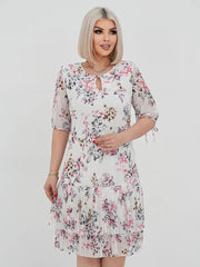 Women's Lace Up Simple Printed Pleated Dress