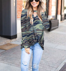 Women's Clothing V-neck Hollow Leopard Print Top