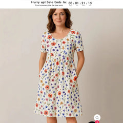 Round Neck Collar T-shirt Short Sleeve Stitching Pocket Skirt