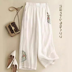 Cropped Pants Cotton Linen Casual Pants Chinese Ethnic