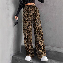 New Women's Elastic Waist Pinstripe Road Straight Wide Leg