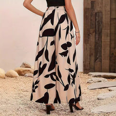 Leaf Print High Waisted Hanging Wide Leg Casual Pants