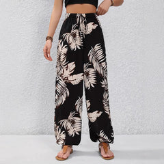 Leaf Pattern Waist Thin Belt Comfortable Casual Pants Trousers