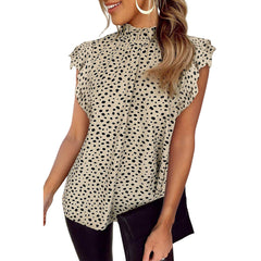 Women's Leopard Print Ruffled Sleeveless Chiffon Shirt