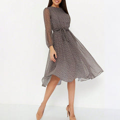 European And American Leisure Vacation Style Polka Dot Long Sleeve Maxi Dress