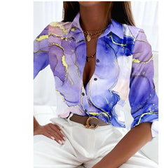 Spring And Autumn New Long Sleeve Lapel Loose Button Shirt