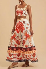 Sexy Spaghetti Straps Midriff-baring Printed Up And Down Skirt Suit