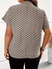 Women's Plus Size Irregular Diamond Print Blouse - Summer Casual Top