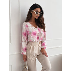 Women's All-match Long-sleeved V-neck Printed Shirt