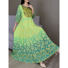 Women's Vibrant Bohemian Embroidered Maxi Dress Retro Ethnic A-Line Swing Dress With Belt